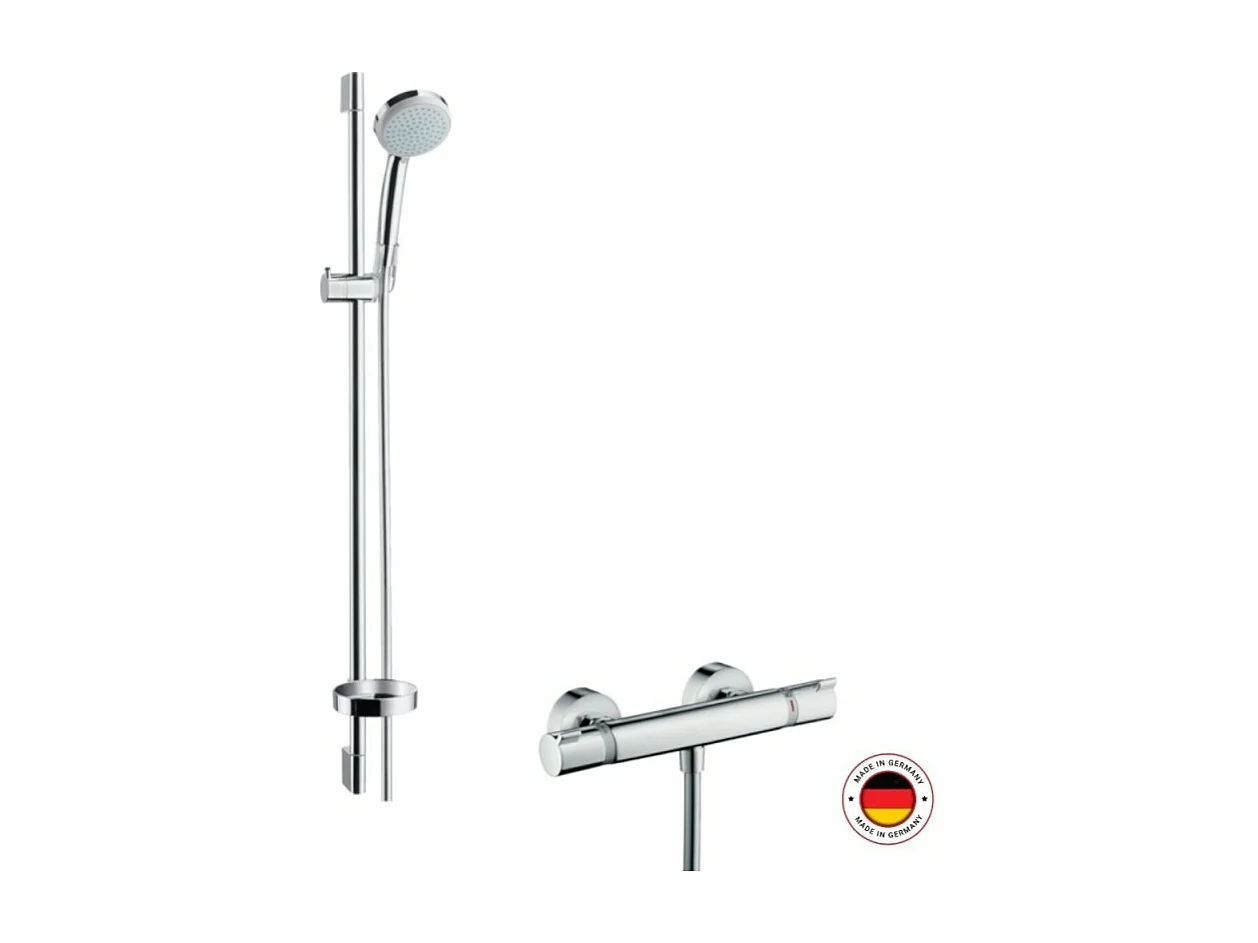 HANSGROHE Conjunto de ducha Croma 100 + Mezclador termostático Ecostat Comfort + barra de ducha 90 cm