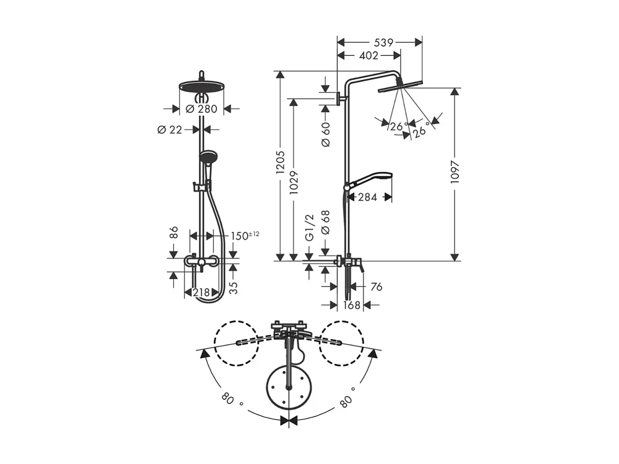 Colonne de douche mécanique HANSGROHE Croma Select S + nettoyant Briochin