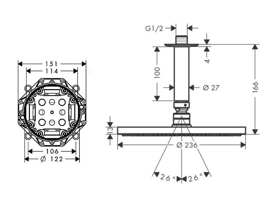 Mitigeur douche encastrable thermostatique HANSGROHE + Douche de tête Raindance S 240, Design rond