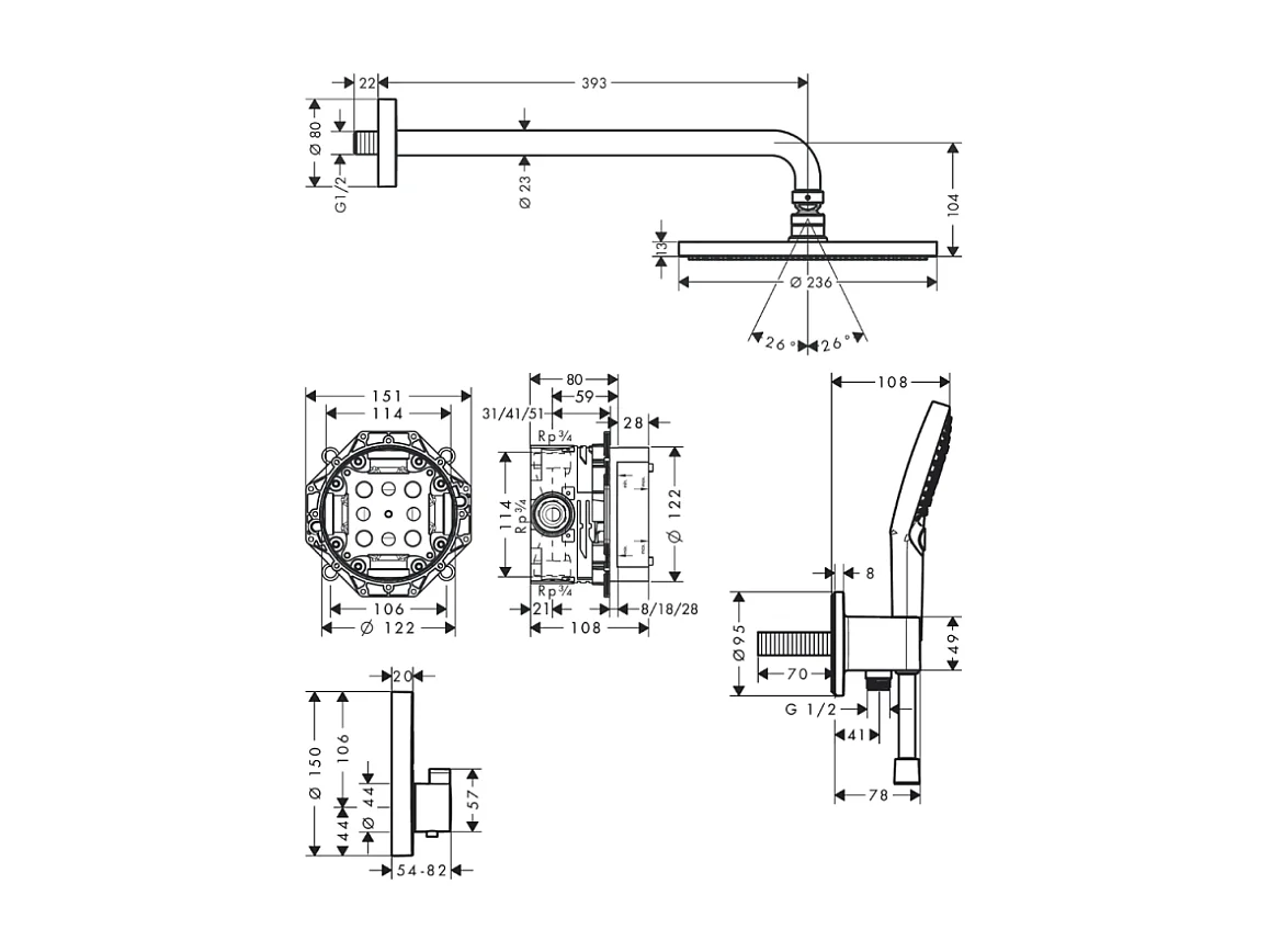 Colonne de douche thermostatique encastrée HANSGROHE ShowerSelect S chromé