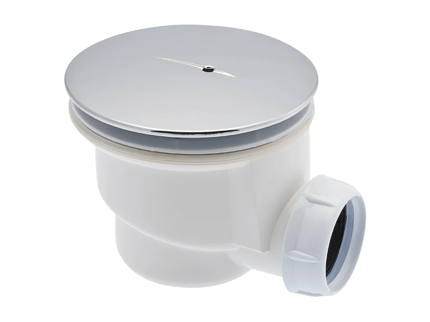 Desagüe de ducha NICOLL de 90 mm con salida horizontal, acabado cromado