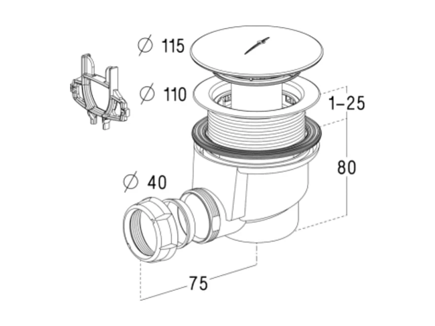 Desagüe de ducha NICOLL de 90 mm con salida horizontal, acabado cromado