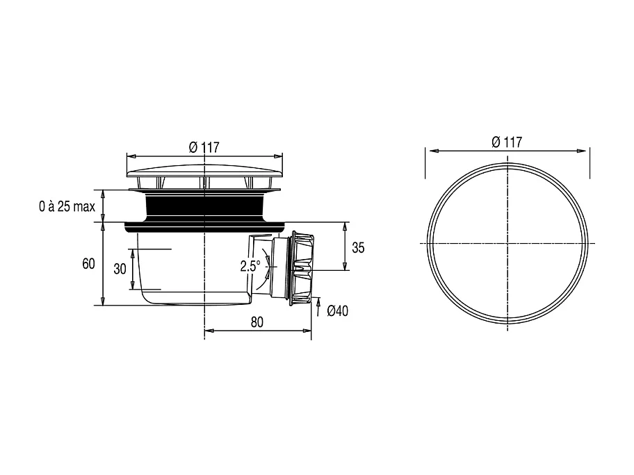 Bonde extra-plate avec capot sortie horizontale JACOB DELAFON