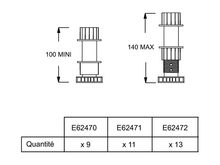Lot de 9 pieds JACOB DELAFON pour receveur Flight