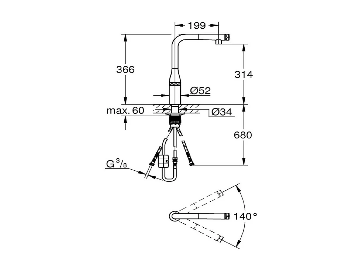 GROHE Essence Mezclador de cocina Caño alto cromado extraíble