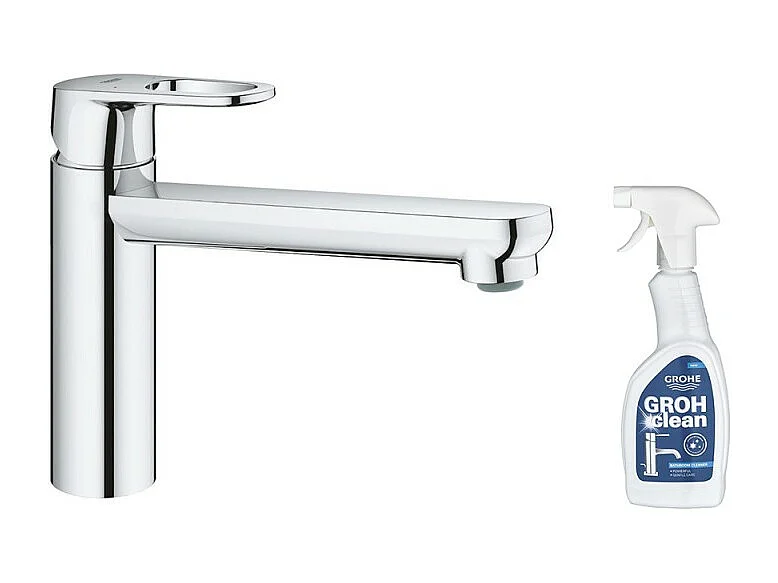 Robinet de cuisine bec médium GROHE Start Flow Quickfix chromé + nettoyant GrohClean