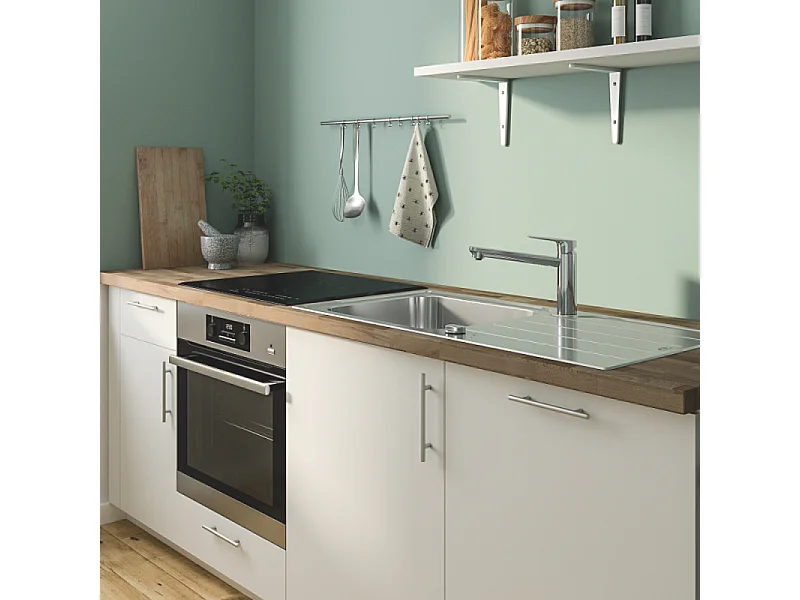 Robinet de cuisine bec médium GROHE Start Flow Quickfix chromé + nettoyant GrohClean