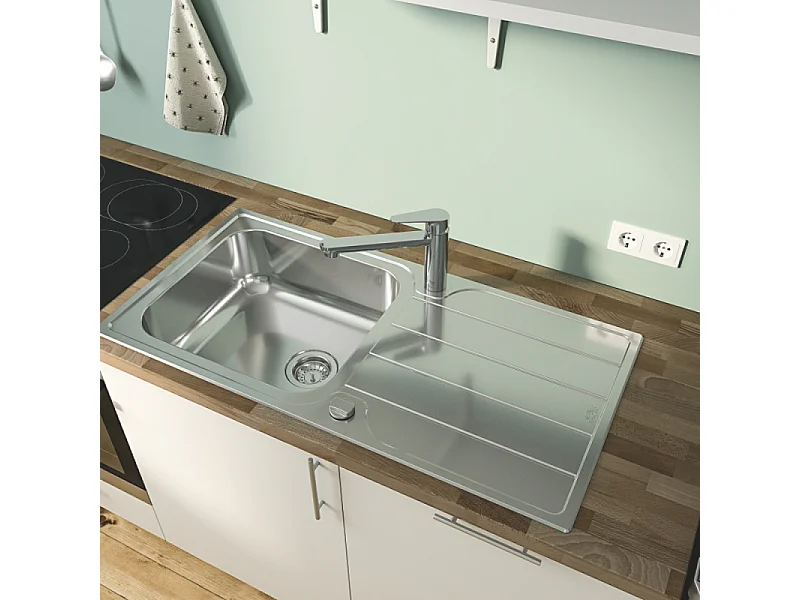 Robinet de cuisine bec médium GROHE Start Flow Quickfix chromé + nettoyant GrohClean