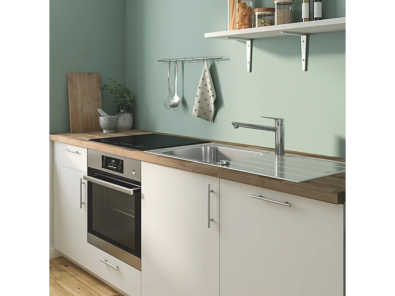 Robinet de cuisine bec médium GROHE Start Flow Quickfix chromé + nettoyant GrohClean