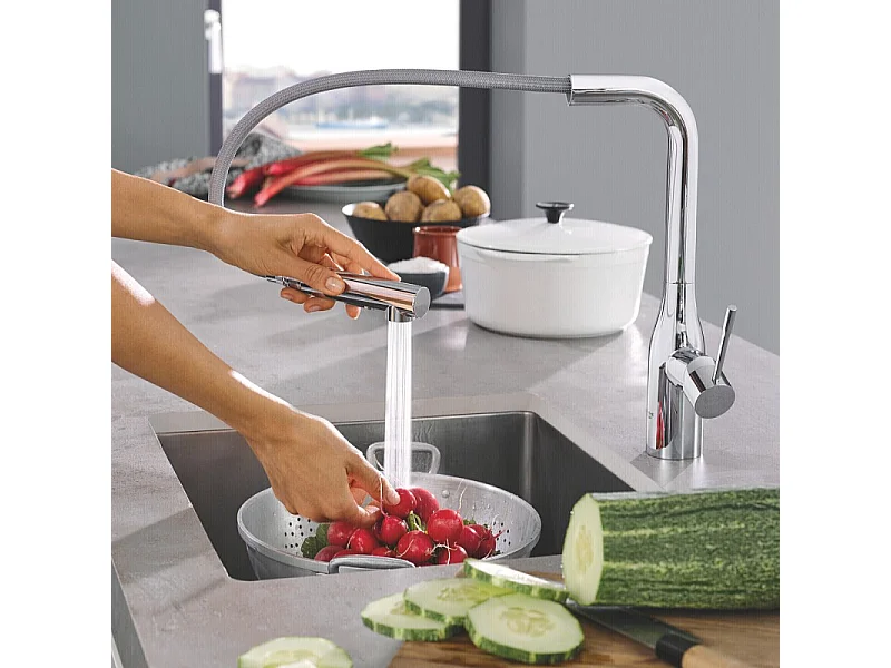 GROHE Essence mezclador de cocina tamaño XL Caño alto cromado extraíble