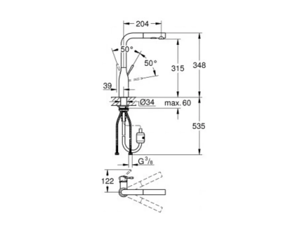 GROHE Essence mezclador de cocina tamaño XL Caño alto cromado extraíble