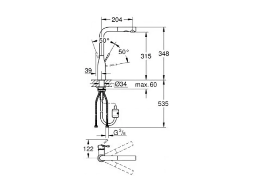 GROHE Essence mezclador de cocina tamaño XL Caño alto cromado extraíble