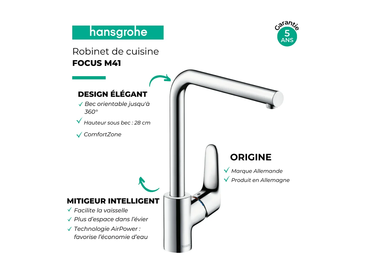 HANSGROHE Focus M41 280 grifo de cocina cromado