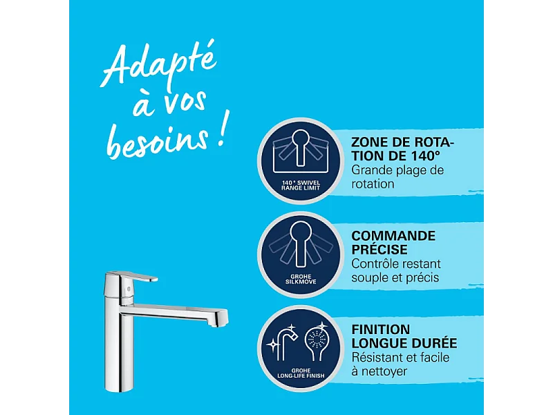 Robinet de cuisine GROHE Get chromé + microfibre