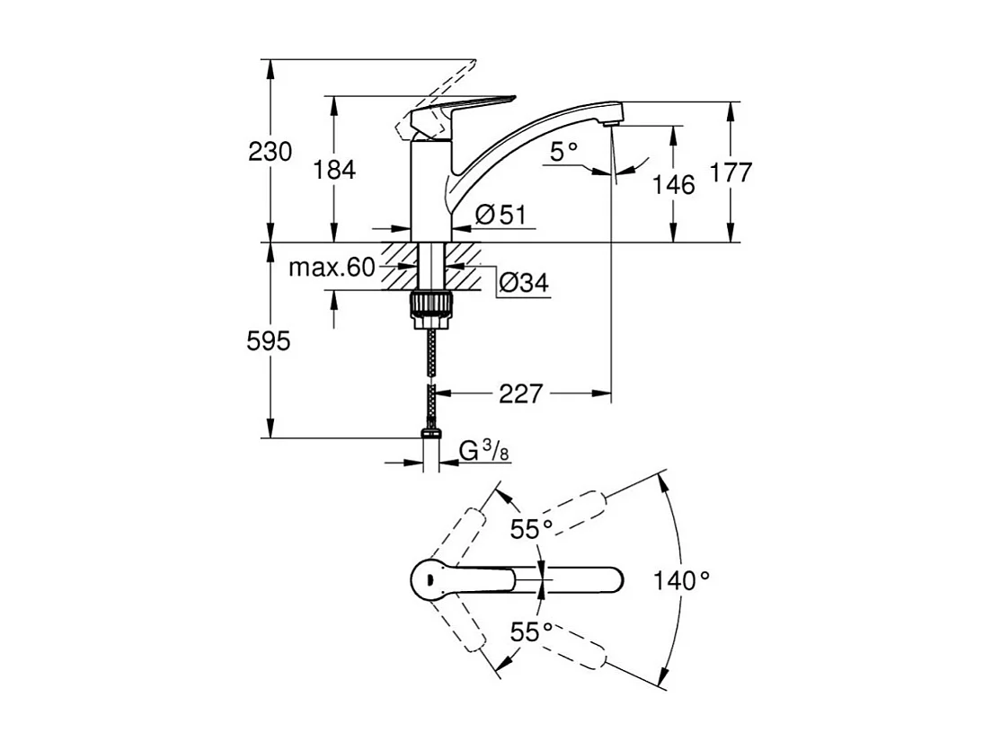 Robinet de cuisine bec bas GROHE Start 2021 chromé + microfibre