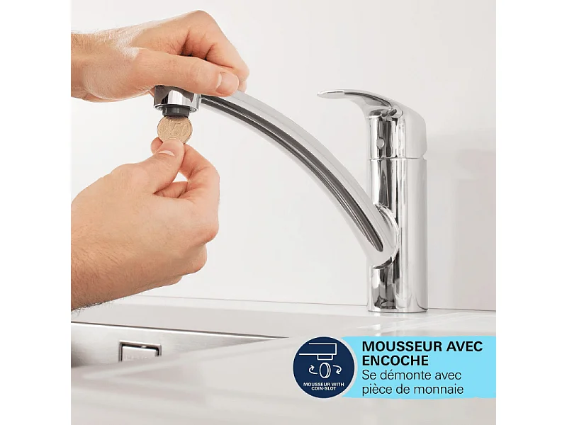 Robinet de cuisine bec bas GROHE Start 2021 chromé + microfibre