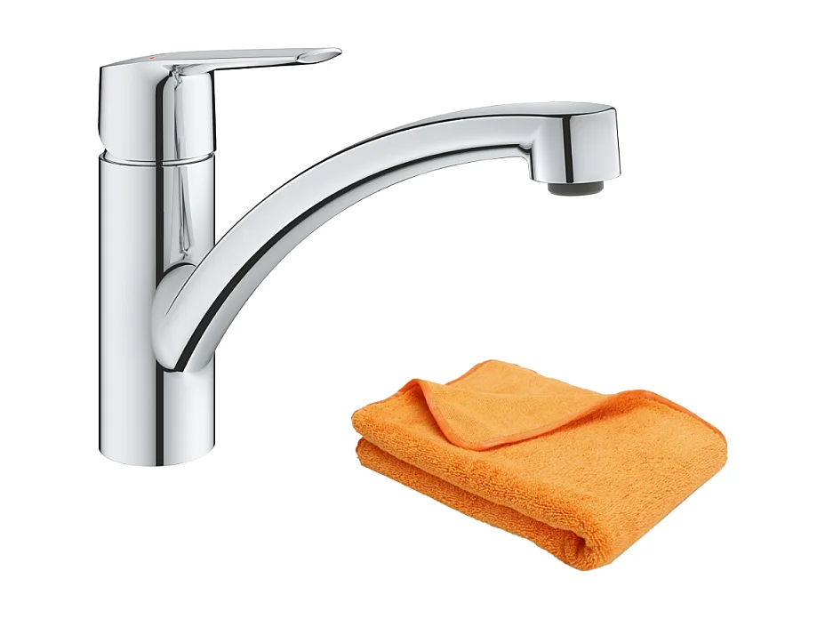 Robinet de cuisine bec bas GROHE Start 2021 chromé + microfibre