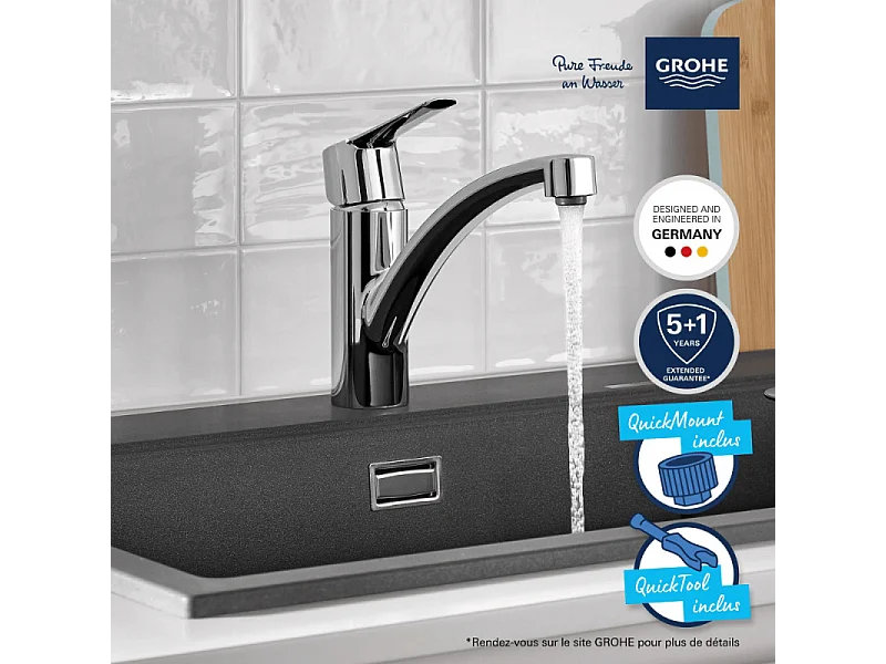 Robinet de cuisine bec bas GROHE Start 2021 chromé + microfibre