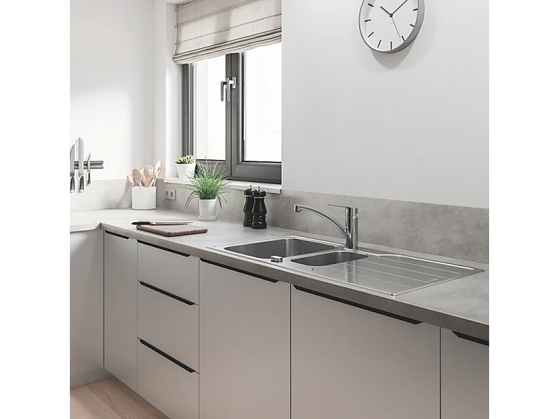 Robinet de cuisine bec bas GROHE Start 2021 chromé + microfibre