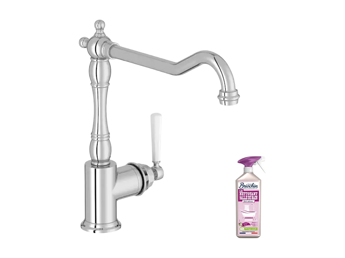 Mitigeur cuisine bec haut JACOB DELAFON Cleo chrome + Nettoyant Briochin
