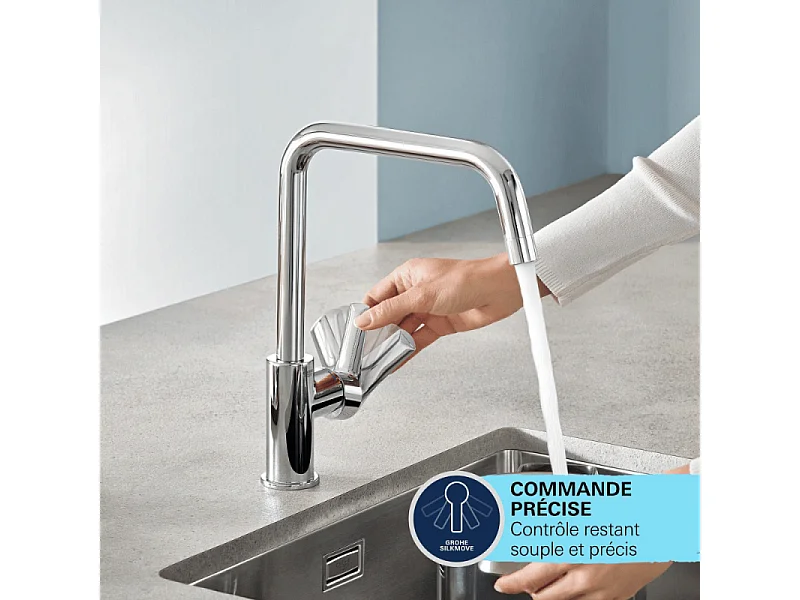 Robinet de cuisine monocommande GROHE Start 2021 chromé + nettoyant GrohClean