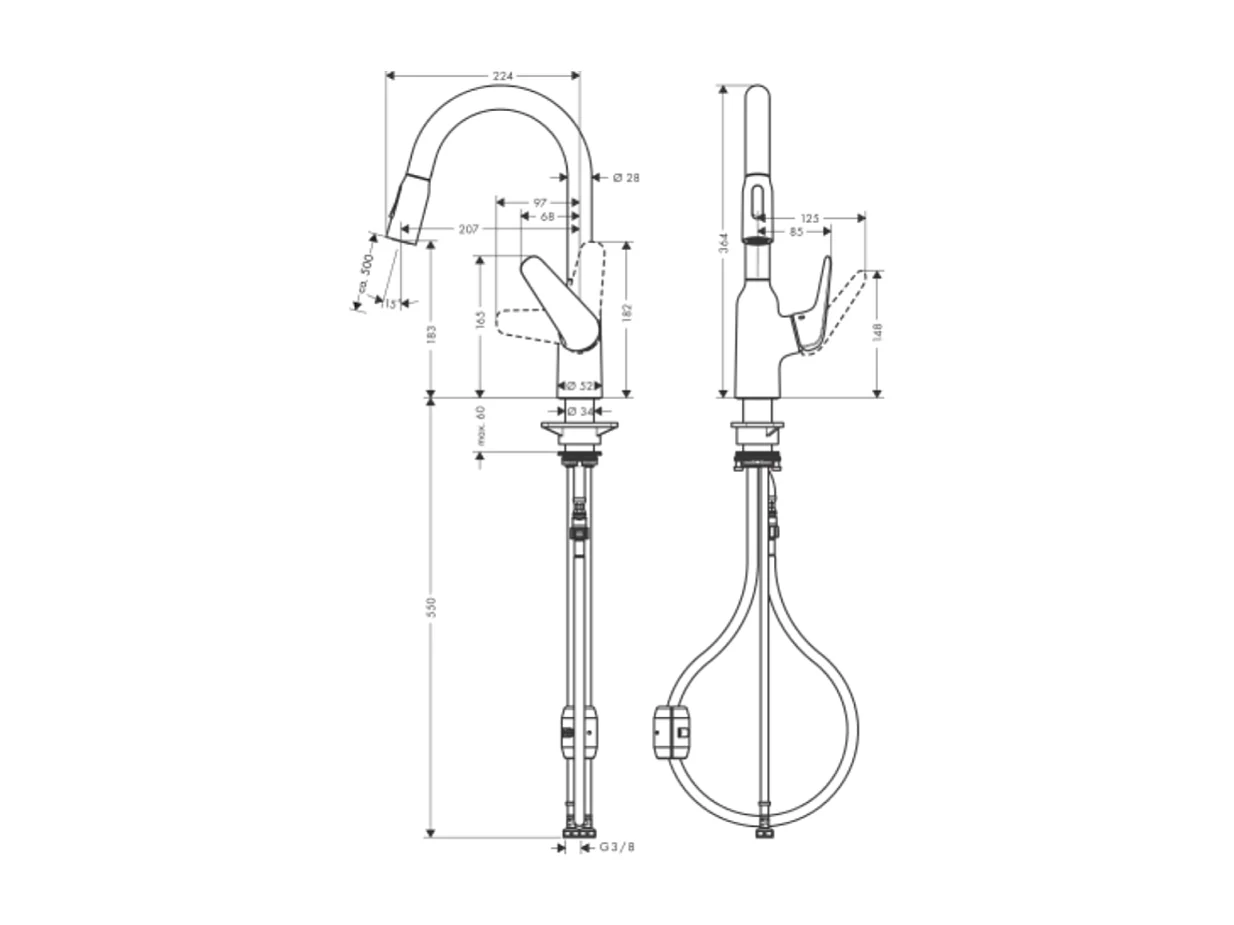Grifo de cocina con HANSGROHE Focus M42 180 chorro cromado de 2 chorros
