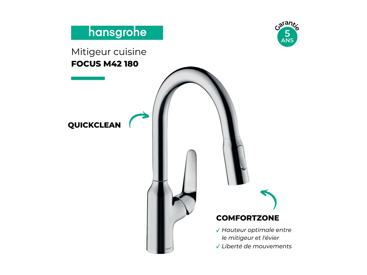 Grifo de cocina con HANSGROHE Focus M42 180 chorro cromado de 2 chorros