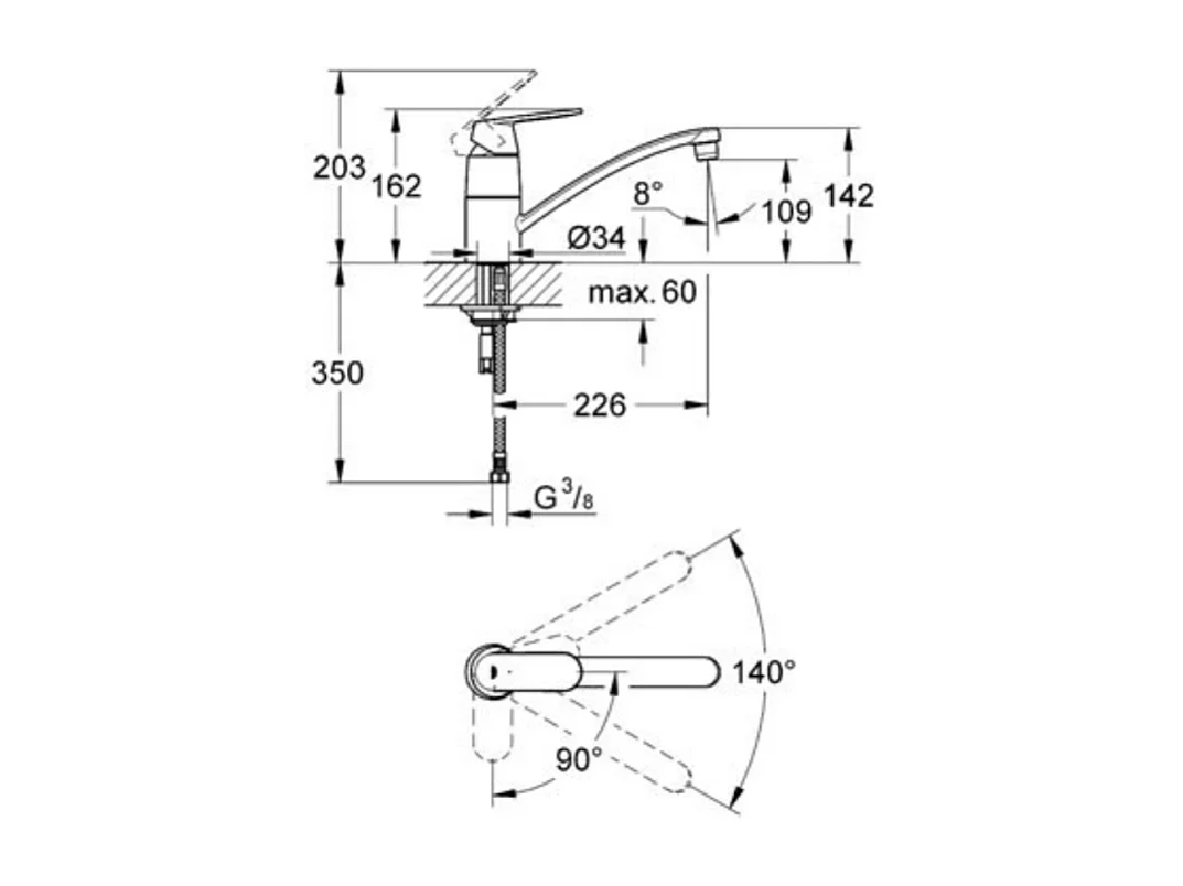 Grohe - Mezclador de fregadero Eurosmart Cosmopolitan