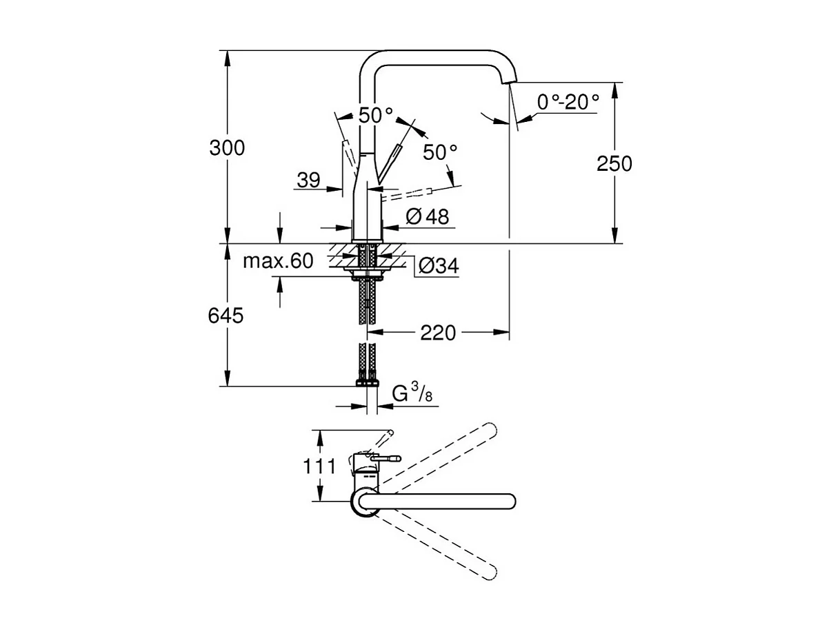 GROHE Essence Mezclador de cocina Caño alto grafito duro cepillado - pizarra cepillada