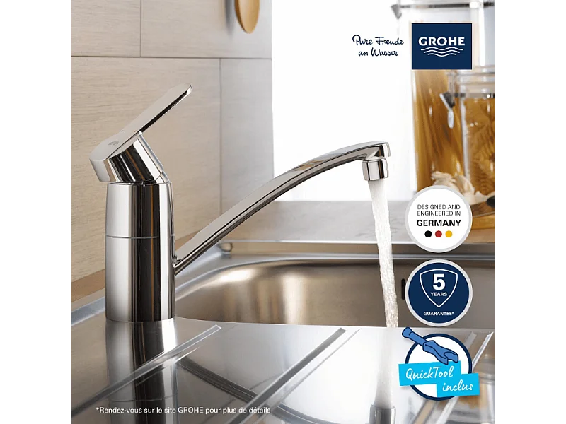 Robinet de cuisine GROHE Get chromé + nettoyant Grohclean