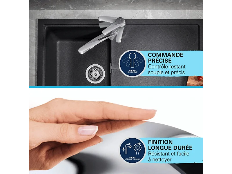 Robinet de cuisine GROHE Get chromé + nettoyant Grohclean