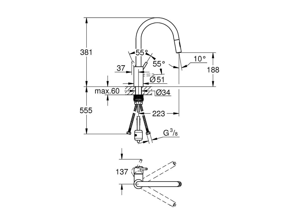 Grifo de cocina con chorro GROHE Concetto Chrome