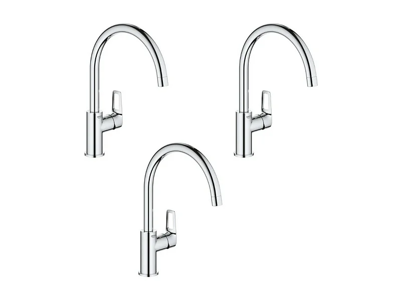 GROHE Lot de 3 Mitigeurs cuisine Bauloop Bec haut chrome