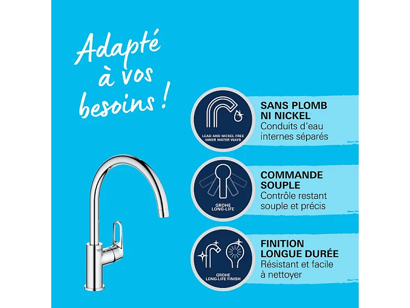 Robinet de cuisine GROHE Start Flow Quickfix + nettoyant GrohClean