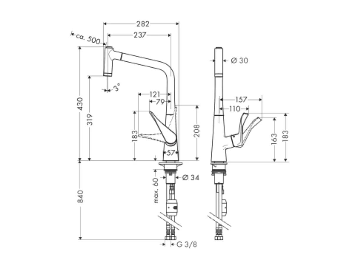 Robinet de cuisine avec douchette HANSGROHE Metris M71 320 2 jets chromé