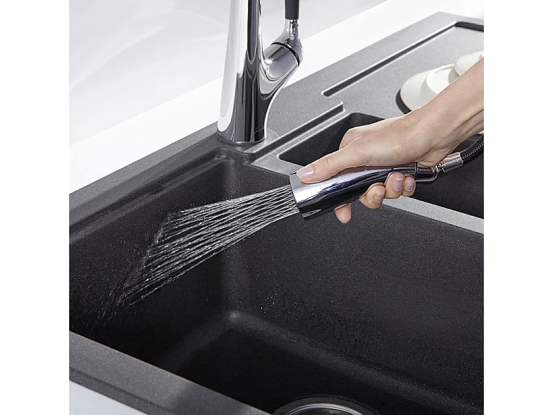 Mitigeur cuisine JACOB DELAFON Forte Bec  douchette extractible en inox brossé