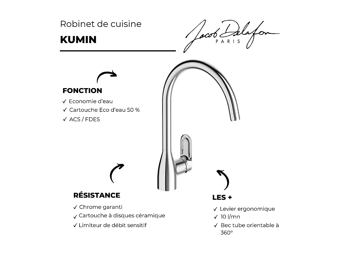 Robinet de cuisine JACOB DELAFON Kumin