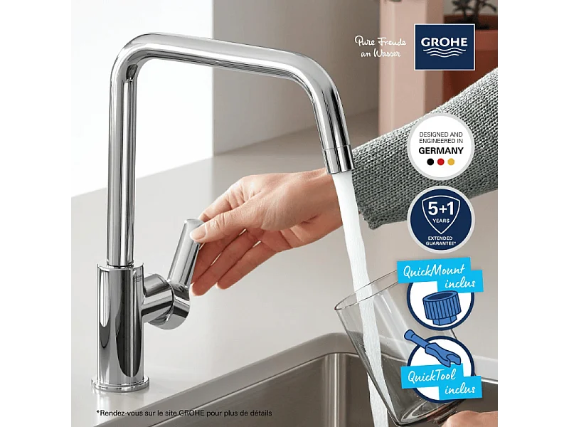 Robinet de cuisine monocommande GROHE Start 2021 chromé + microfibre
