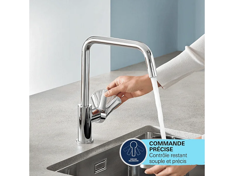 Robinet de cuisine monocommande GROHE Start 2021 chromé + microfibre