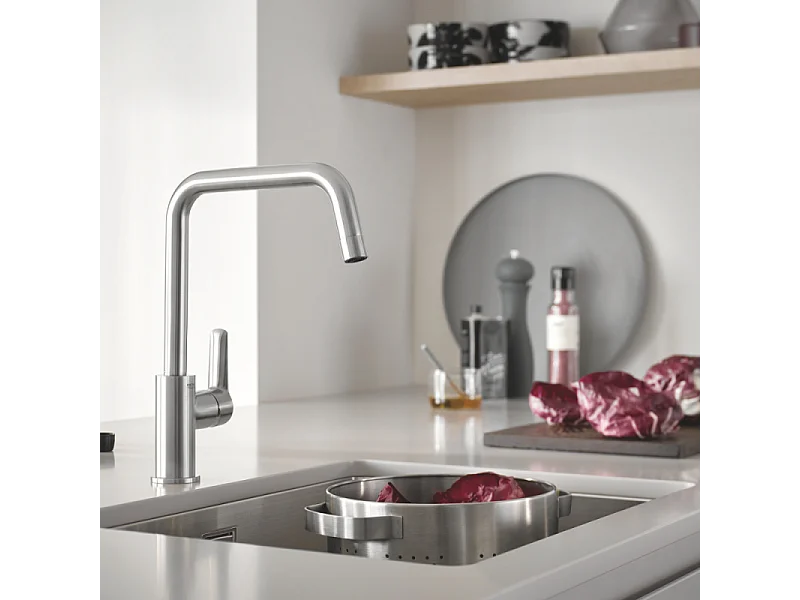 Robinet de cuisine monocommande GROHE Start 2021 chromé + microfibre