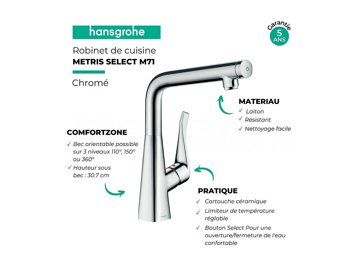 Robinet de cuisine HANSGROHE Metris Select M71 320 chromé