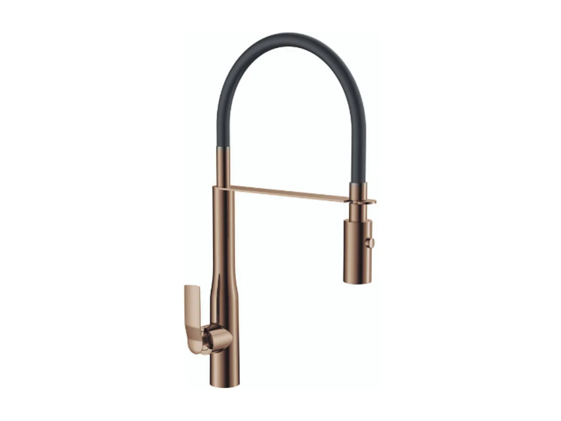 PAINI Mitigeur cuisine Addict Bec haut gold rose douchette extractible