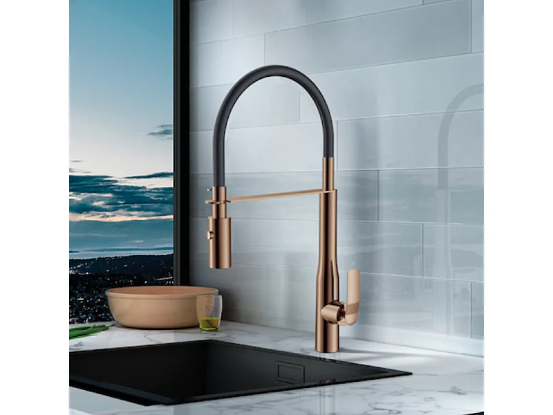 PAINI Mitigeur cuisine Addict Bec haut gold rose douchette extractible