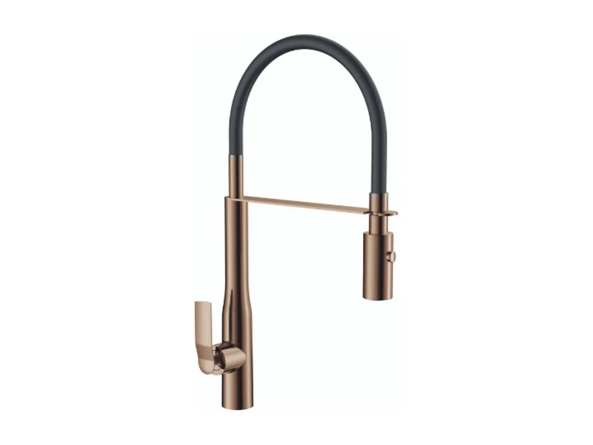 PAINI Mitigeur cuisine Addict Bec haut gold rose douchette extractible