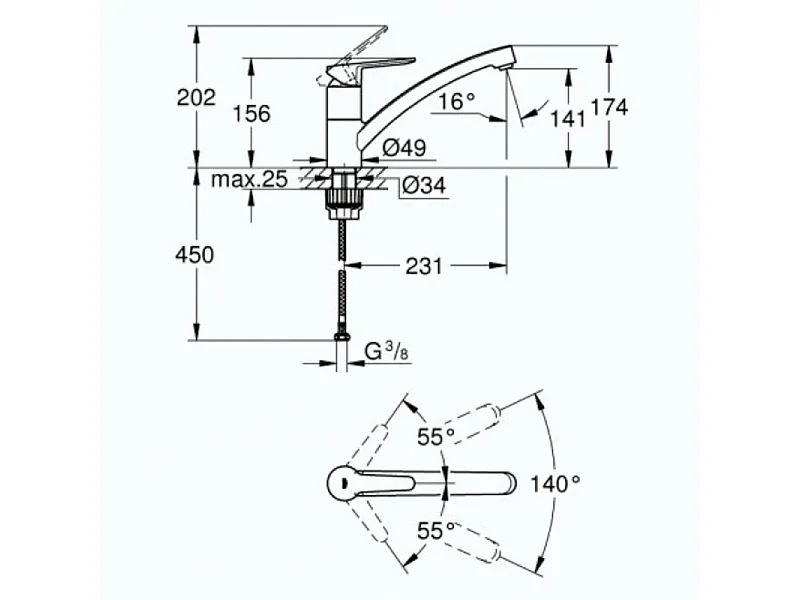 Robinet de cuisine bec bas GROHE Start Eco Quickfix + nettoyant GrohClean