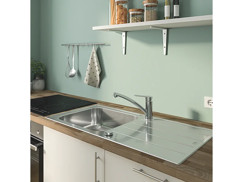 Robinet de cuisine bec bas GROHE Start Eco Quickfix + nettoyant GrohClean