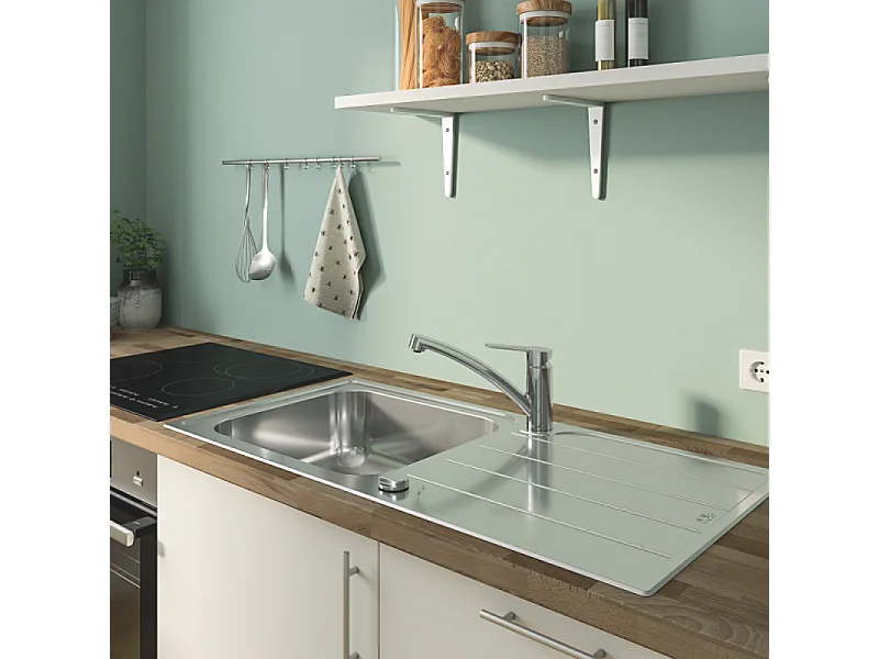 Robinet de cuisine bec bas GROHE Start Eco Quickfix + microfibre