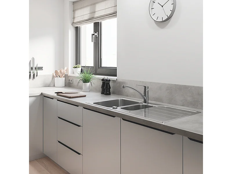 Robinet de cuisine bec bas GROHE Start 2021 chromé + nettoyant GrohClean