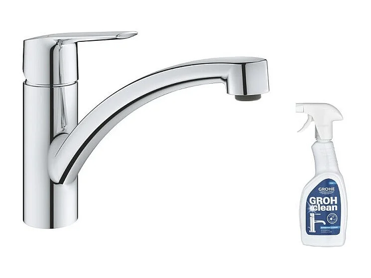 Robinet de cuisine bec bas GROHE Start 2021 chromé + nettoyant GrohClean