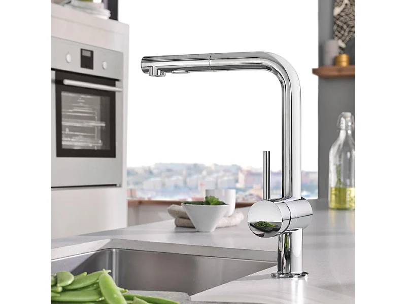 GROHE Mitigeur cuisine Minta 2 jets Bec haut chrome douchette extractible